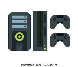 computer desktop tower with video game console vector illustration design