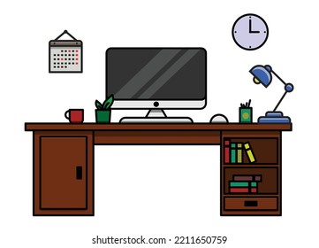 Computer Desktop Vector Flat Design With Outline