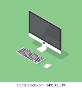 Computer desktop vector illustration isometric with mouse and keyboard.