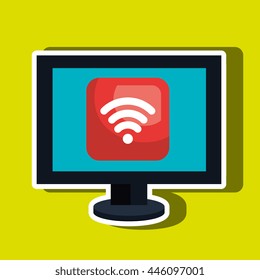 computer desktop with wifi zone isolated icon design, vector illustration  graphic 