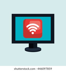 computer desktop with wifi zone isolated icon design, vector illustration  graphic 
