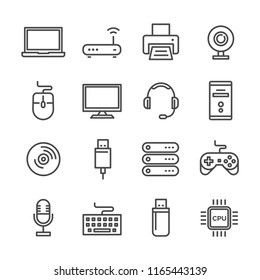 Computer Device And Accessories Lines Icon Set