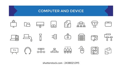 Computer and Device icon set. Electronic devices thin line icons. Outline symbol collection.