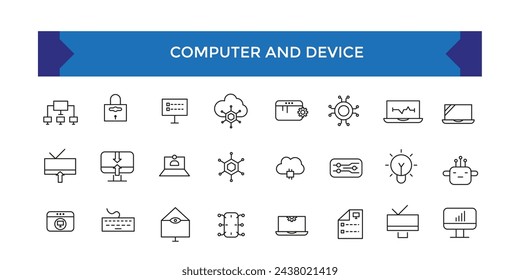 Computer and Device icon set. Electronic devices thin line icons. Outline symbol collection.