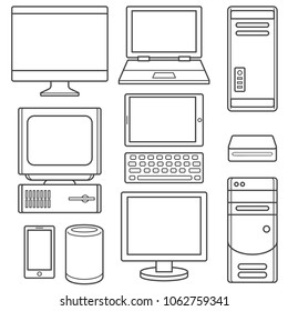 Computer device outline illustration isolated over white background