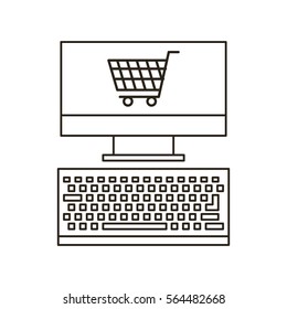 computer device with shopping cart icon over white background. vector illustration
