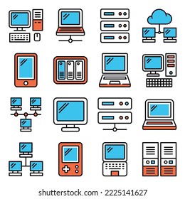 Computer Devices and Electronics Icons Set on White Background. Vector