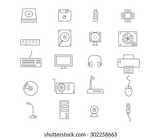 Computer devices Line ,Out line Icon Set Vector Illustration