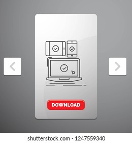 computer, devices, mobile, responsive, technology Line Icon in Carousal Pagination Slider Design & Red Download Button