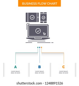 computer, devices, mobile, responsive, technology Business Flow Chart Design with 3 Steps. Glyph Icon For Presentation Background Template Place for text.