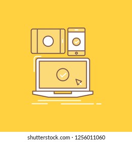 computer, devices, mobile, responsive, technology Flat Line Filled Icon. Beautiful Logo button over yellow background for UI and UX, website or mobile application