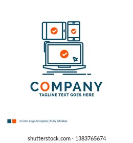 computer, devices, mobile, responsive, technology Logo Design. Blue and Orange Brand Name Design. Place for Tagline. Business Logo template.