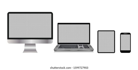 Computer Devices, Tablets, Laptops, Smart phones. isolated with transparent screen. Vector illustration element