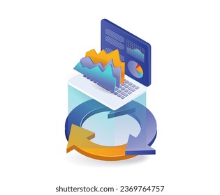 Computer diagnostic analysis circle flat illustration concept