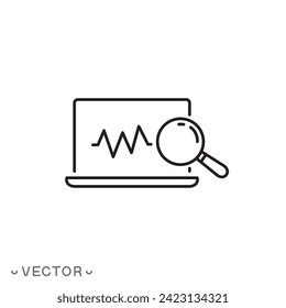 computer diagnostics icon, thin line symbol isolated on white background, editable stroke eps 10 vector illustration