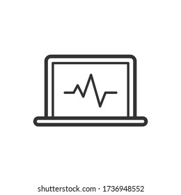 Computer diagnostics on laptop outline icon. Medicine and healthcare, medical support sign. Vector illustration.