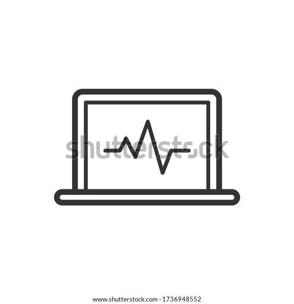 Computer\
diagnostics on laptop outline icon. Medicine and healthcare,\
medical support sign. Vector\
illustration.