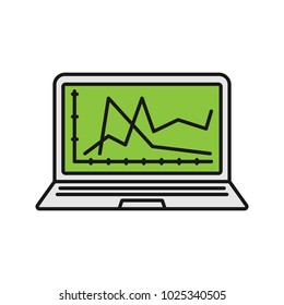 Computer diagnostics service color icon. Laptop display with chart. Isolated vector illustration