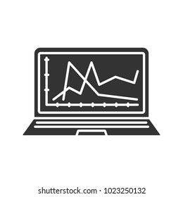 Computer diagnostics service glyph icon. Laptop display with chart. Silhouette symbol. Negative space. Vector isolated illustration