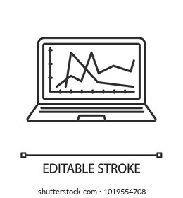 Computer diagnostics service linear icon. Thin line illustration. Laptop display with chart. Contour symbol. Vector isolated outline drawing. Editable stroke