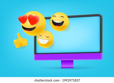 Computadora con diferentes emojis. me gusta el concepto 
