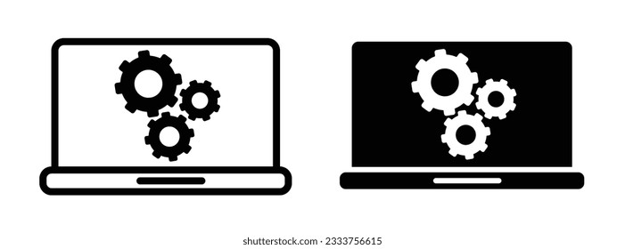 computer digital Technical support icon set with gear signs. laptop repair. software update service web symbol.