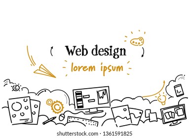 computer digital web design development concept sketch doodle horizontal copy space vector illustration