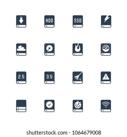 Computer disk vector icon set in glyph style