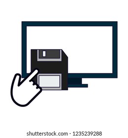 computer with diskette and cursor