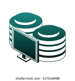 Computer with disks isometric blue lines