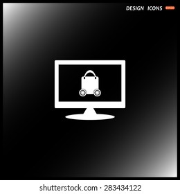 computer display. bag on wheels. icon. vector design