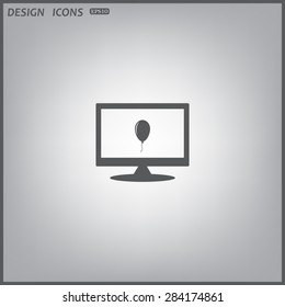 computer display. Balloon sign icon. Birthday air balloon with rope or ribbon symbol. icon. vector design