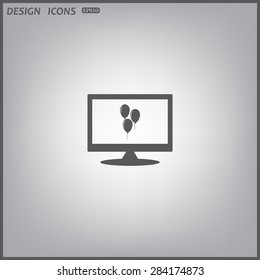 computer display. Balloon sign icon. Birthday air balloon with rope or ribbon symbol. icon. vector design