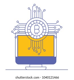 computer display with bitcoin money