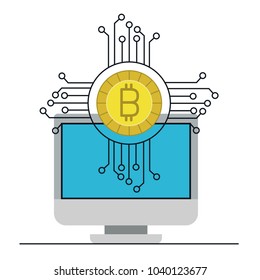 computer display with bitcoin money