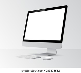 Computer display with blank white screen .Vector illustration.