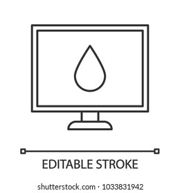 Computer display calibration linear icon. Thin line illustration. Control of color printing quality. Contour symbol. Vector isolated outline drawing. Editable stroke