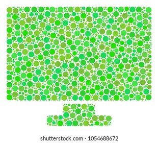 Computer Display collage of circle elements in various sizes and fresh green color tones. Vector circle elements are combined into computer display collage. Eco design concept.