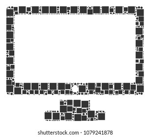 Computer Display collage icon of square figures and circle particles in different sizes. Vector objects are combined into computer display mosaic design concept.