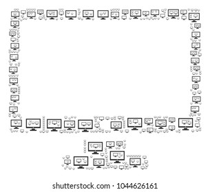 Computer Display composition created in the shape of computer display elements. Vector iconized collage designed from simple icons.