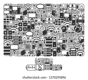 Computer Display composition icon created for bigdata and computing purposes. Vector computer display mosaics are united from computer, calculator, connections, wi-fi, network,