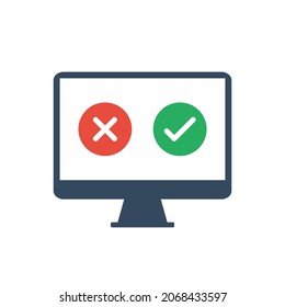 computer display with cross and check marks, customer feedback or choice vector icon