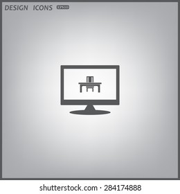 computer display. desk and chair, a table in the office. icon. vector design