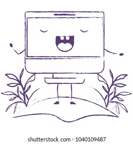 computer display in field kawaii character