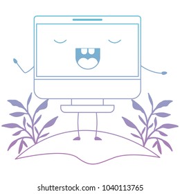 computer display in field kawaii character