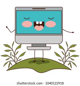 computer display in field kawaii character