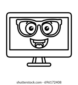 computer display with glasses kawaii character