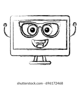 computer display with glasses kawaii character