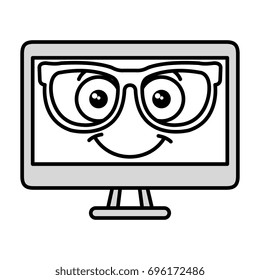 computer display with glasses kawaii character
