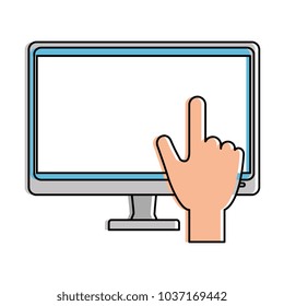 computer display with hand touching